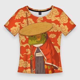 Женская футболка 3D Slim с принтом Самурай хранитель в Тюмени,  |  | воин | жаба | лягуха | лягушка | самурай | старый самурай | япония