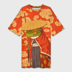Платье-футболка 3D с принтом Самурай хранитель в Тюмени,  |  | воин | жаба | лягуха | лягушка | самурай | старый самурай | япония