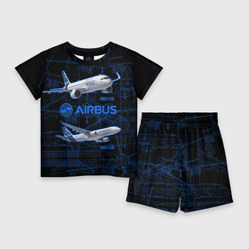 Детский костюм с шортами 3D с принтом Airbus A320 в Тюмени,  |  | airbus a320 | aircraft | drawings | fly | medium haul | narrow body | летит | самоллет | среднемагистральный | узкофюзеляжный | чертежи