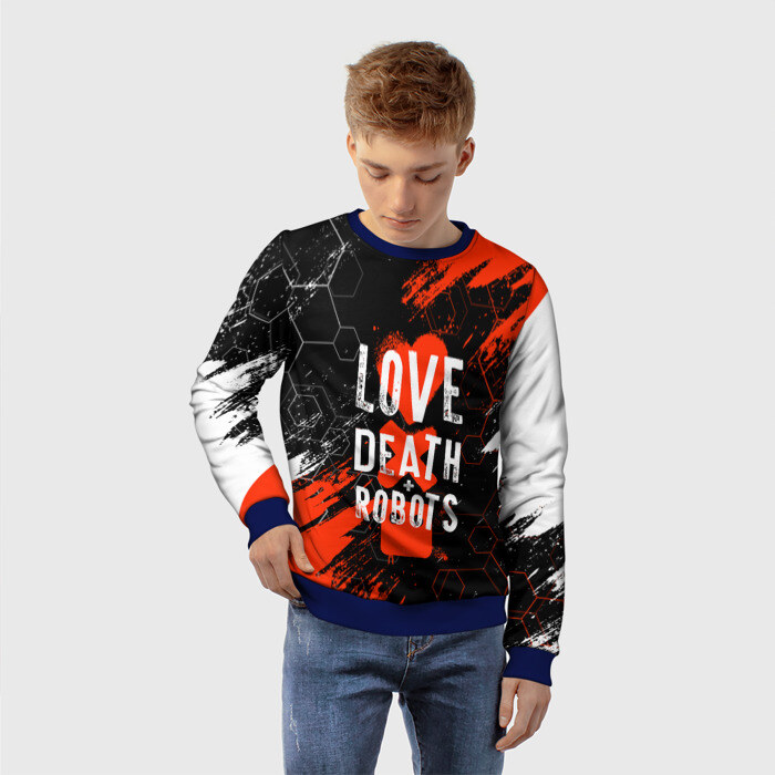 Детский свитшот 3D ЛЮБОВЬ СМЕРТЬ И РОБОТЫ / СОТЫ фото