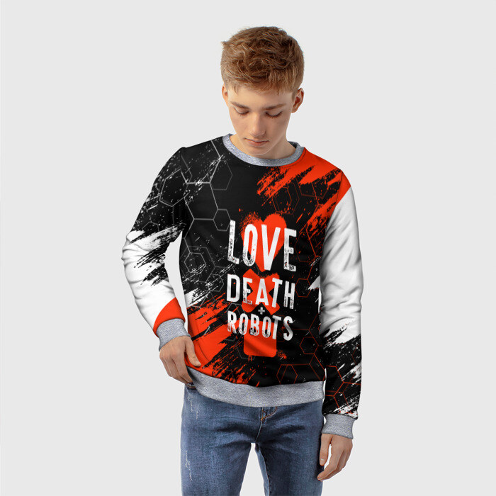 Детский свитшот 3D ЛЮБОВЬ СМЕРТЬ И РОБОТЫ / СОТЫ фото
