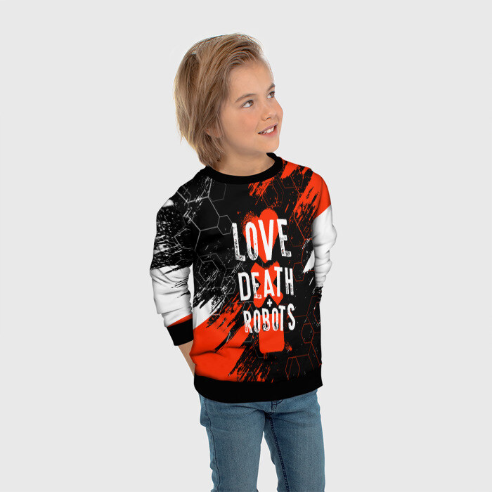 Детский свитшот 3D ЛЮБОВЬ СМЕРТЬ И РОБОТЫ / СОТЫ фото