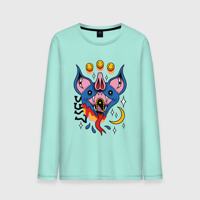 Мужской лонгслив хлопок Trippy Surreal Bat Татуировка фото
