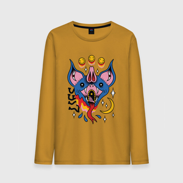 Мужской лонгслив хлопок Trippy Surreal Bat Татуировка фото