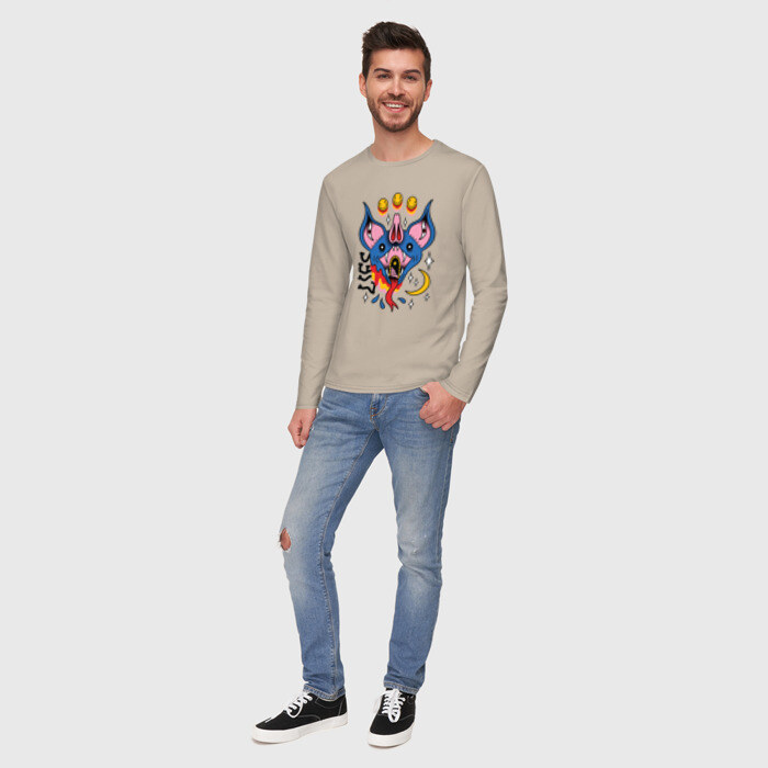 Мужской лонгслив хлопок Trippy Surreal Bat Татуировка фото