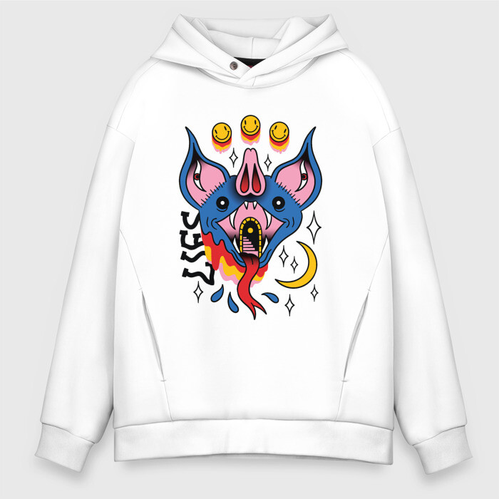 Мужское худи Oversize хлопок Trippy Surreal Bat Татуировка фото