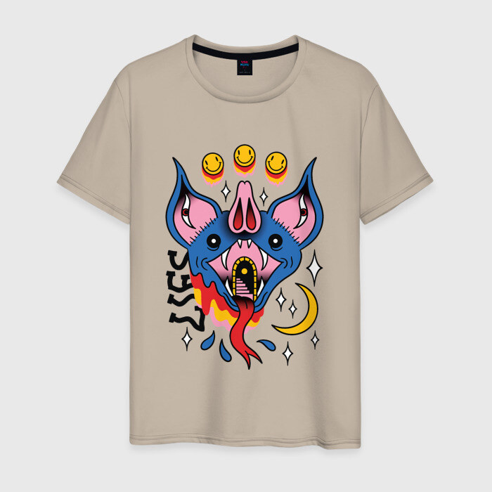 Мужская футболка хлопок Trippy Surreal Bat Татуировка фото