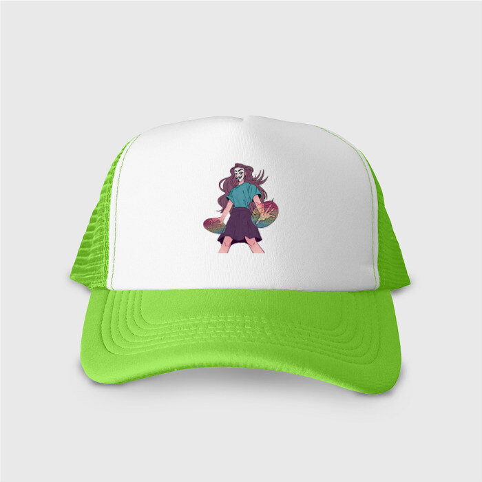 Кепка тракер с сеткой Девушка супергерой в маске анонимуса с Pop-it фото