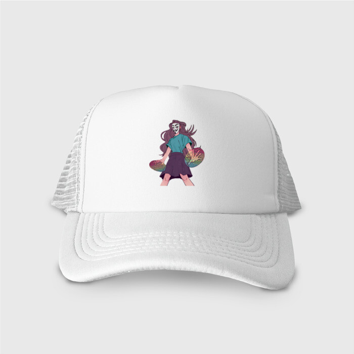 Кепка тракер с сеткой Девушка супергерой в маске анонимуса с Pop-it фото