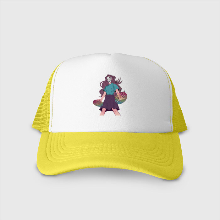 Кепка тракер с сеткой Девушка супергерой в маске анонимуса с Pop-it фото