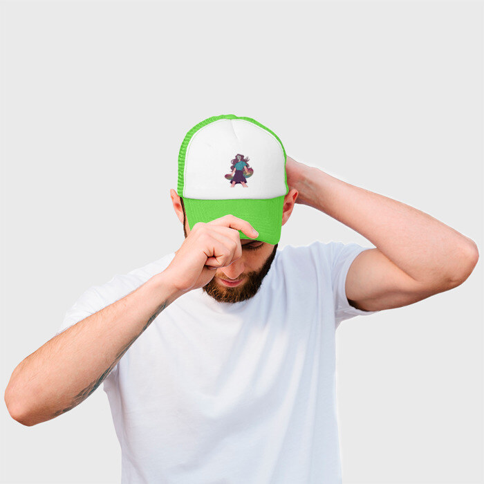 Кепка тракер с сеткой Девушка супергерой в маске анонимуса с Pop-it фото