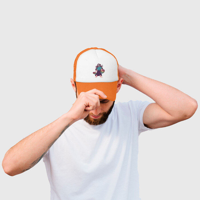 Кепка тракер с сеткой Девушка супергерой в маске анонимуса с Pop-it фото