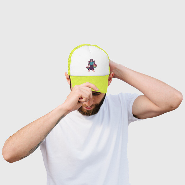 Кепка тракер с сеткой Девушка супергерой в маске анонимуса с Pop-it фото