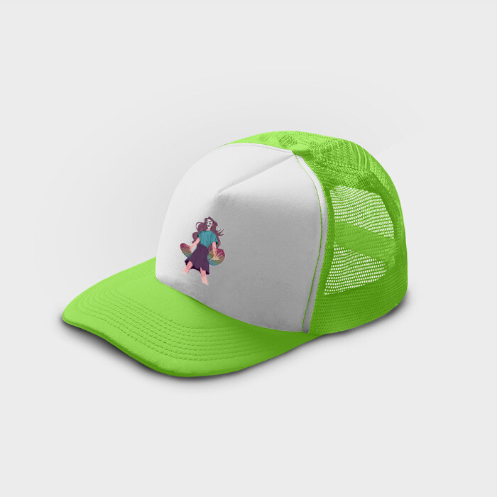 Кепка тракер с сеткой Девушка супергерой в маске анонимуса с Pop-it фото