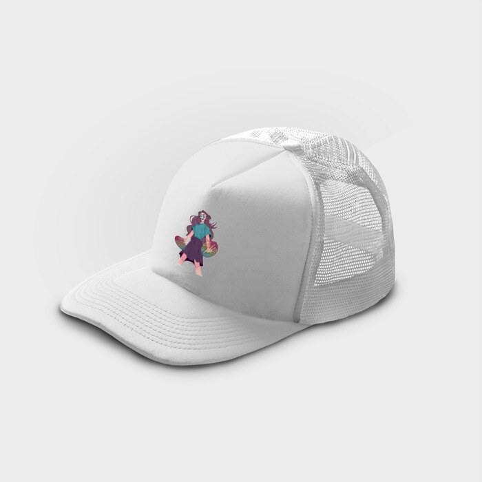 Кепка тракер с сеткой Девушка супергерой в маске анонимуса с Pop-it фото