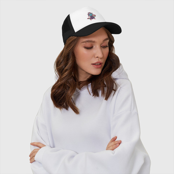 Кепка тракер с сеткой Девушка супергерой в маске анонимуса с Pop-it фото