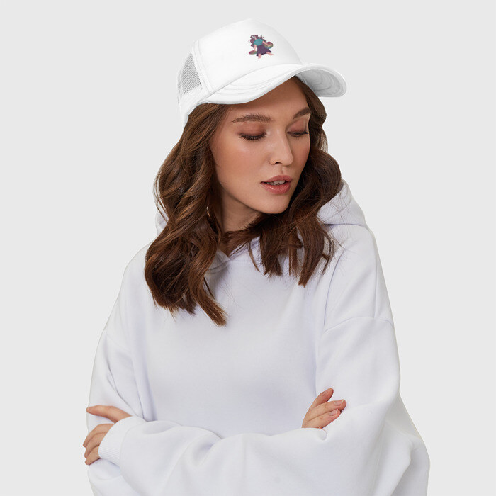 Кепка тракер с сеткой Девушка супергерой в маске анонимуса с Pop-it фото