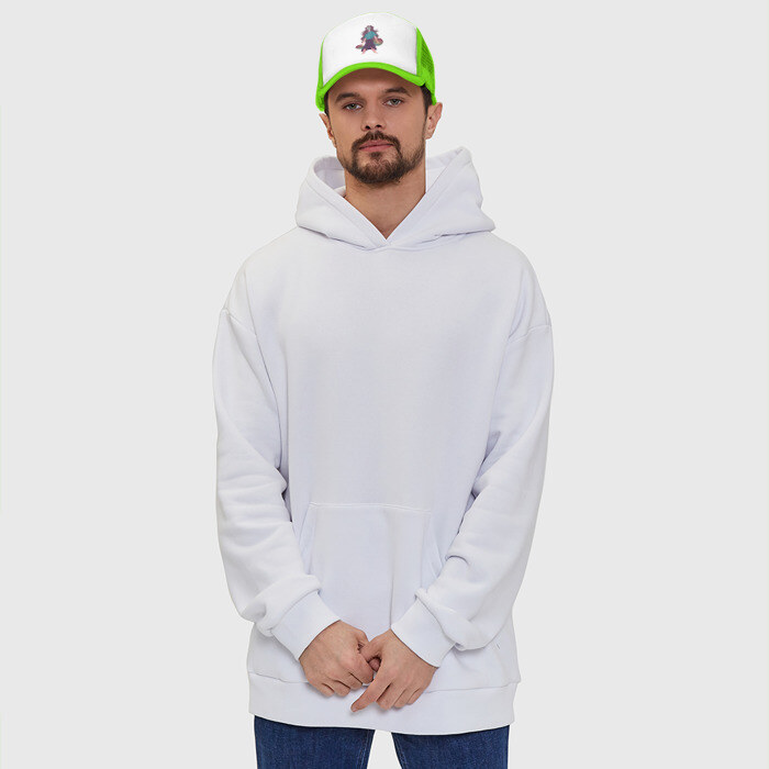 Кепка тракер с сеткой Девушка супергерой в маске анонимуса с Pop-it фото