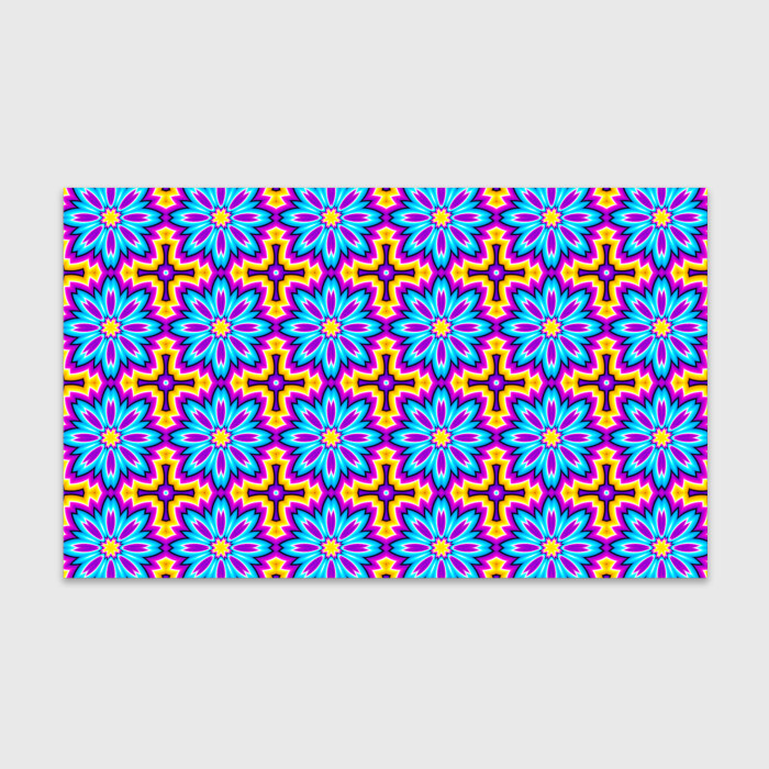 Бумага для упаковки 3D Синие цветы на желтом фоне (иллюзия расширения) фото